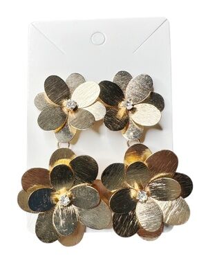 Gold Floral Statement Drop Earrings